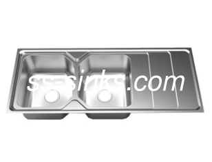 avec drainboard poli en acier inoxydable Double Bowl Sink grille évier de cuisine