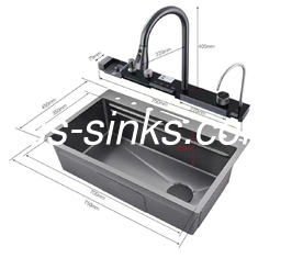 Cuisiner en acier inoxydable en or, cuisine artisanale avec robinet et accessoires