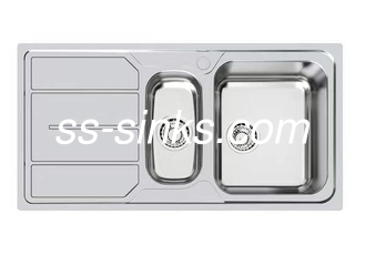 Evier de cuisine en acier inoxydable à drain arrière avec planche de drainage de 1200 x 500 mm