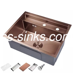 Finition bronzée double cuvette évier de cuisine rectangulaire en acier inoxydable pour la cuisine de maison moderne