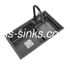 Bassin en acier inoxydable à double bol noir, accessoires et drainage inclus