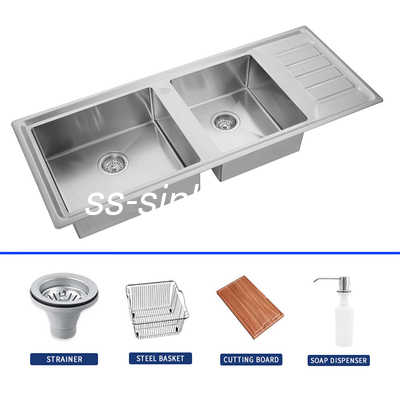 Résistant à la rouille SS Cuisine Evier Double Bowl Drop En 1200 * 500mm
