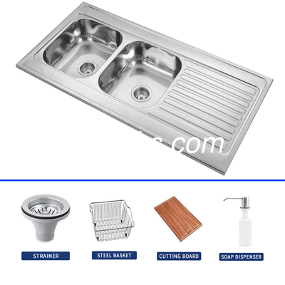 évier de cuisine à cuvette unique SS poli avec drain 1200*600mm