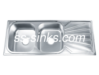 avec drainboard poli en acier inoxydable Double Bowl Sink grille évier de cuisine