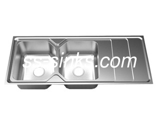 avec drainboard poli en acier inoxydable Double Bowl Sink grille évier de cuisine