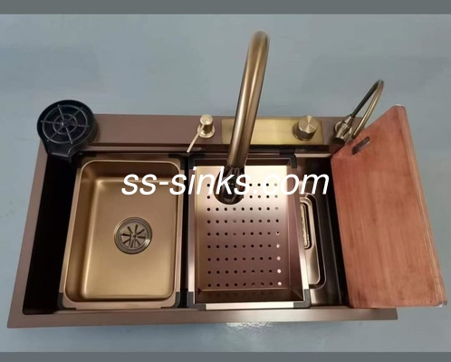 SS304 Grille de protection au-dessus du comptoir à roulement noir évier de cuisine fait à la main