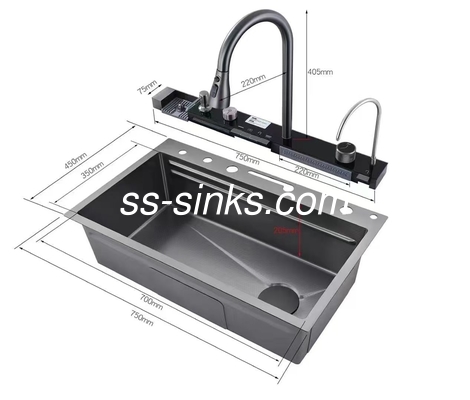 Cuisiner en acier inoxydable en or, cuisine artisanale avec robinet et accessoires