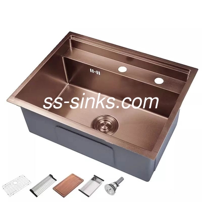 Finition bronzée double cuvette évier de cuisine rectangulaire en acier inoxydable pour la cuisine de maison moderne