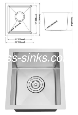 OEM sous-monté évier de cuisine en acier inoxydable 14-1 / 2 * 17 '' Taille interne bocal unique avec drainboard