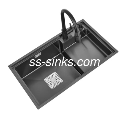 Bassin en acier inoxydable à double bol noir, accessoires et drainage inclus