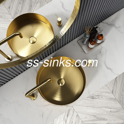 Lavabo rond de luxe en acier inoxydable de qualité supérieure 304, 41x41cm, vasque de salle de bain artisanale