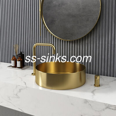 Lavabo rond de luxe en acier inoxydable de qualité supérieure 304, 41x41cm, vasque de salle de bain artisanale