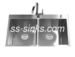 Évier de cuisine fait main universel en acier inoxydable 2 bassin égal profondeur 210 mm