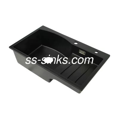 Évier de cuisine en pierre de quartz rectangulaire d'acier inoxydable de 2 trous 3-1/2 »