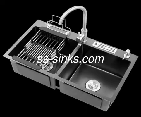 bassin égal Matte Black Kitchen Sink Above de largeur de 500mm double contre